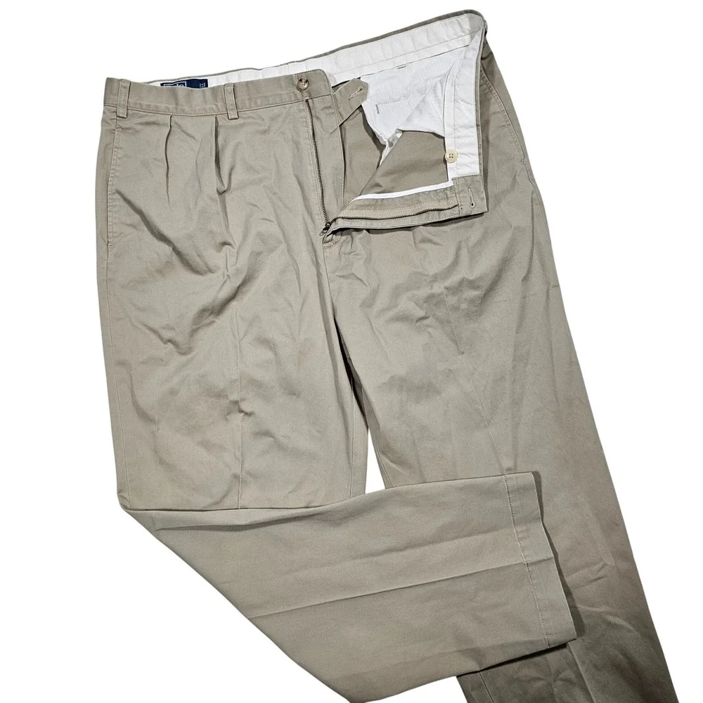 Polo Ralph Lauren BIG Andrew Pant Mens 42x31 Khaki Pleated Chino Old Money Ivy